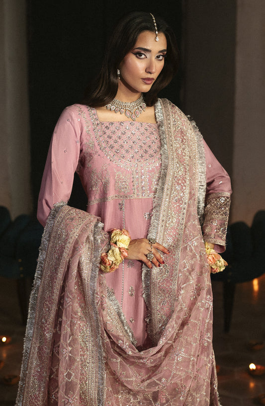 Singhar by Saad Shaikh X Meeral Luxury Embroidered Raw Silk Unstitched 3 Piece Suit - ROSHAAN - SSH25SNG - Lilac Pink - Festive Collection