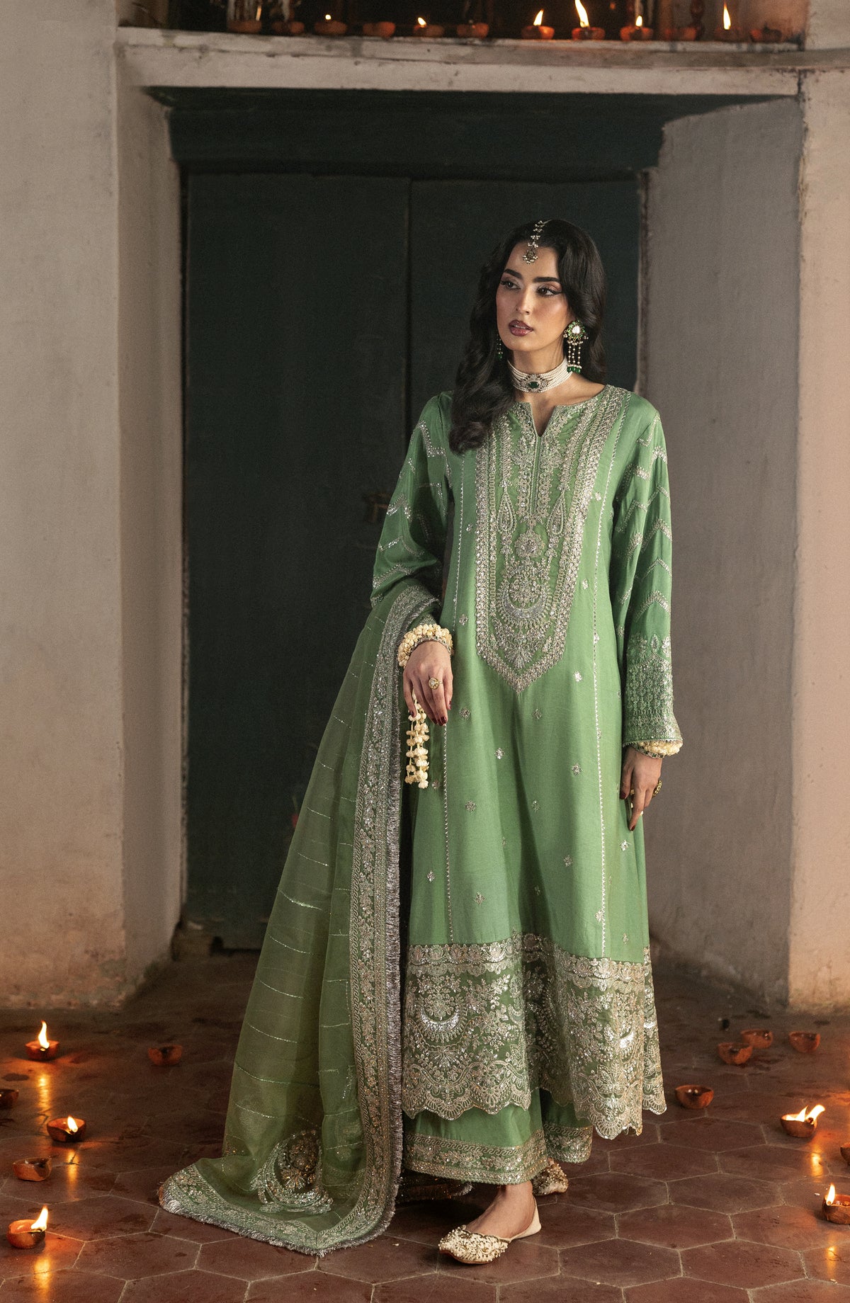 Singhar by Saad Shaikh X Meeral Luxury Embroidered Raw Silk Unstitched 3 Piece Suit - AIRA - SSH25SNG - Light Green - Festive Collection