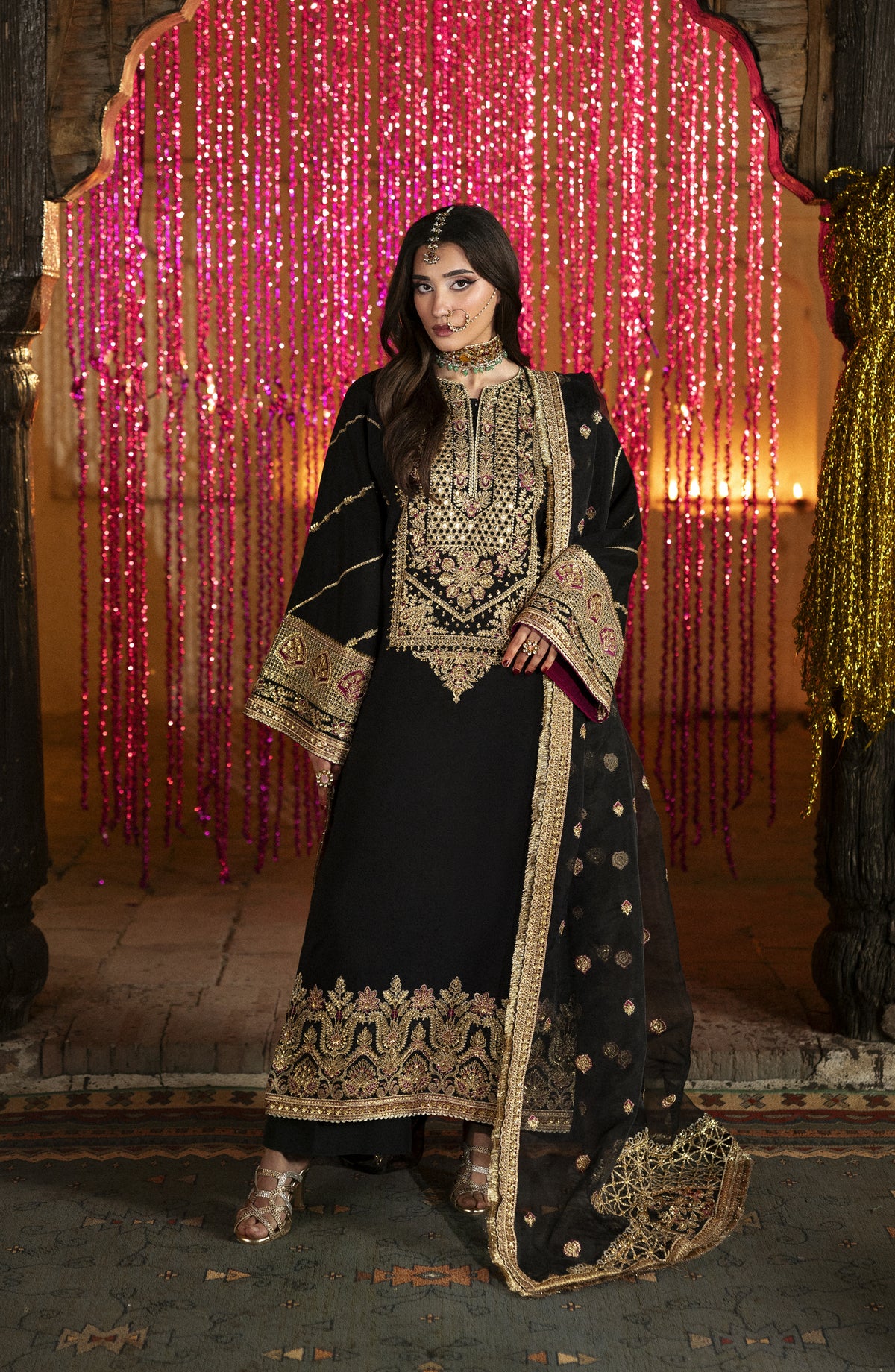 Singhar by Saad Shaikh X Meeral Luxury Embroidered Raw Silk Unstitched 3 Piece Suit - YASMIN - SSH25SNG - Black - Festive Collection