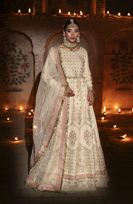 Singhar by Saad Shaikh X Meeral Luxury Embroidered Raw Silk Unstitched 3 Piece Suit - SITARA - SSH25SNG - Off White - Festive Collection