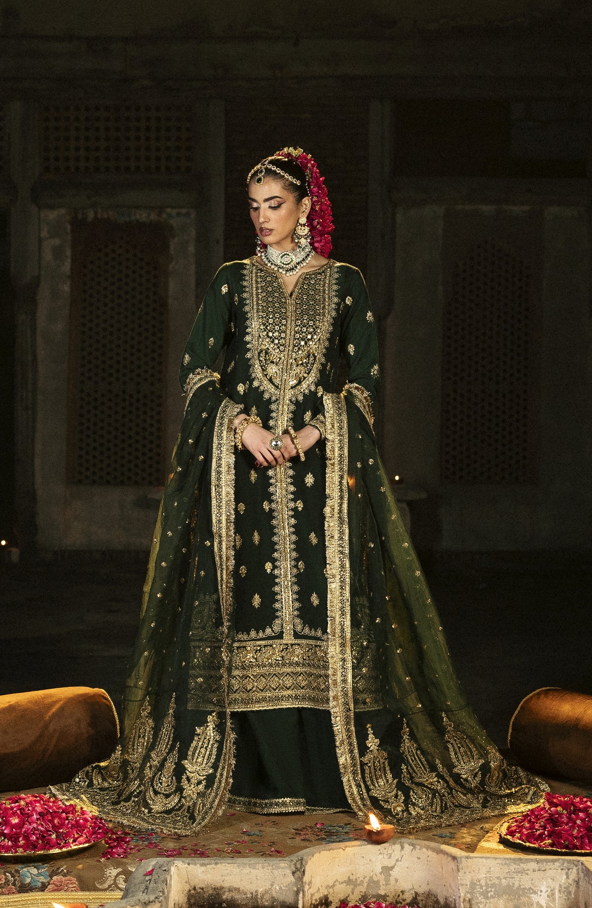 Singhar by Saad Shaikh X Meeral Luxury Embroidered Raw Silk Unstitched 3 Piece Suit - ZAIB - SSH25SNG - Dark Green - Festive Collection