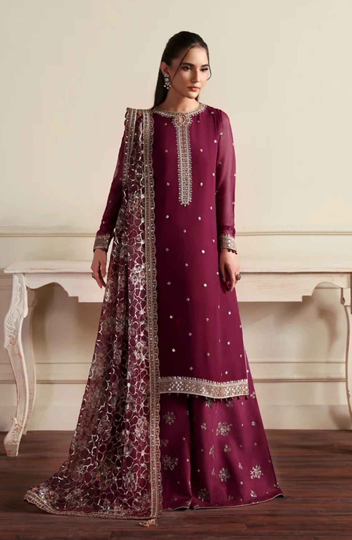 Siraya by Zarif Embroidered Chiffon Unstitched 3 Piece Suit - 08 Arash - ZRF26SRY - Pink - Formal Collection