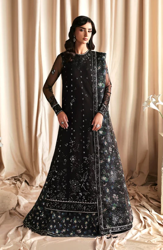Siraya by Zarif Embroidered Net Unstitched 3 Piece Suit - 06 Kavish - ZRF26SRY - Black - Formal Collection