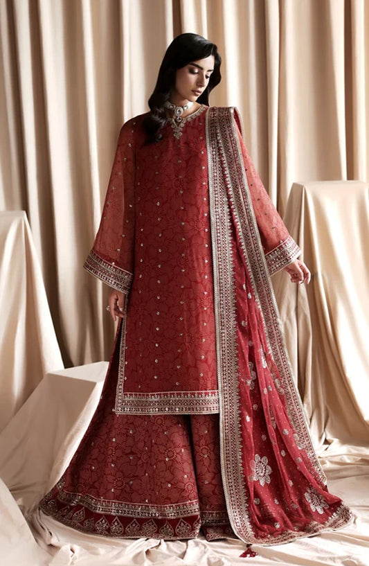 Siraya by Zarif Embroidered Chiffon Unstitched 3 Piece Suit - 04 Maheen - ZRF26SRY - Red - Formal Collection