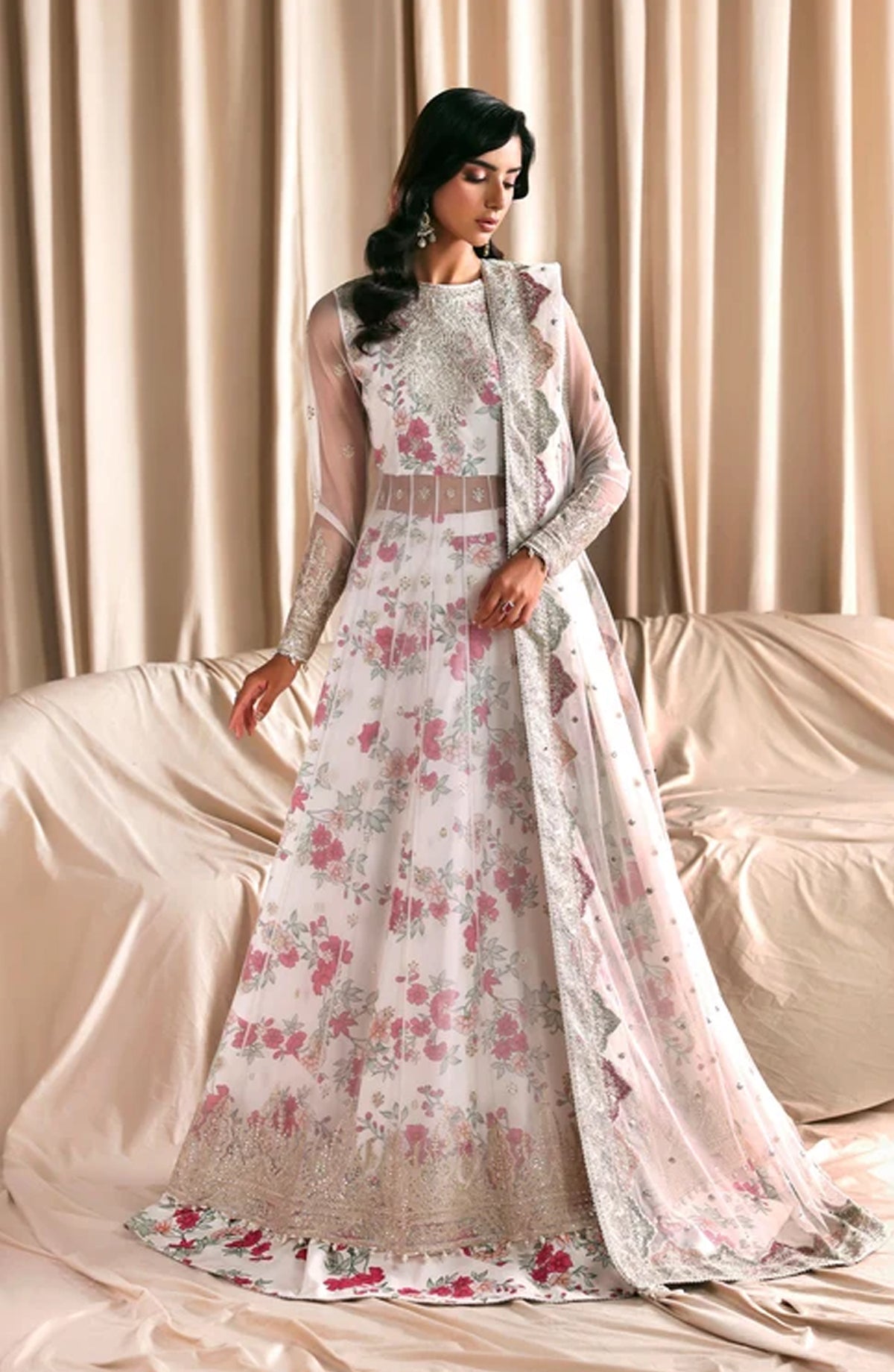 Siraya by Zarif Embroidered Net Unstitched 3 Piece Suit - 03 Chashni - ZRF26SRY - White - Formal Collection
