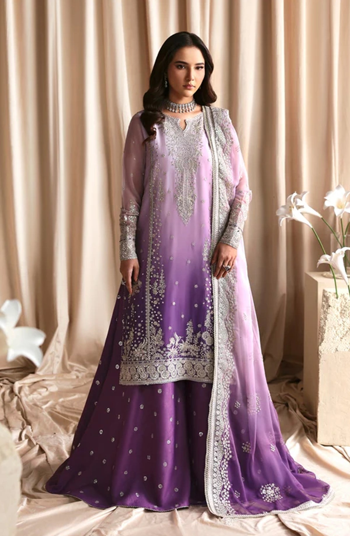 Siraya by Zarif Embroidered Chiffon Unstitched 3 Piece Suit - 02 Nigah - ZRF26SRY - Purple - Formal Collection