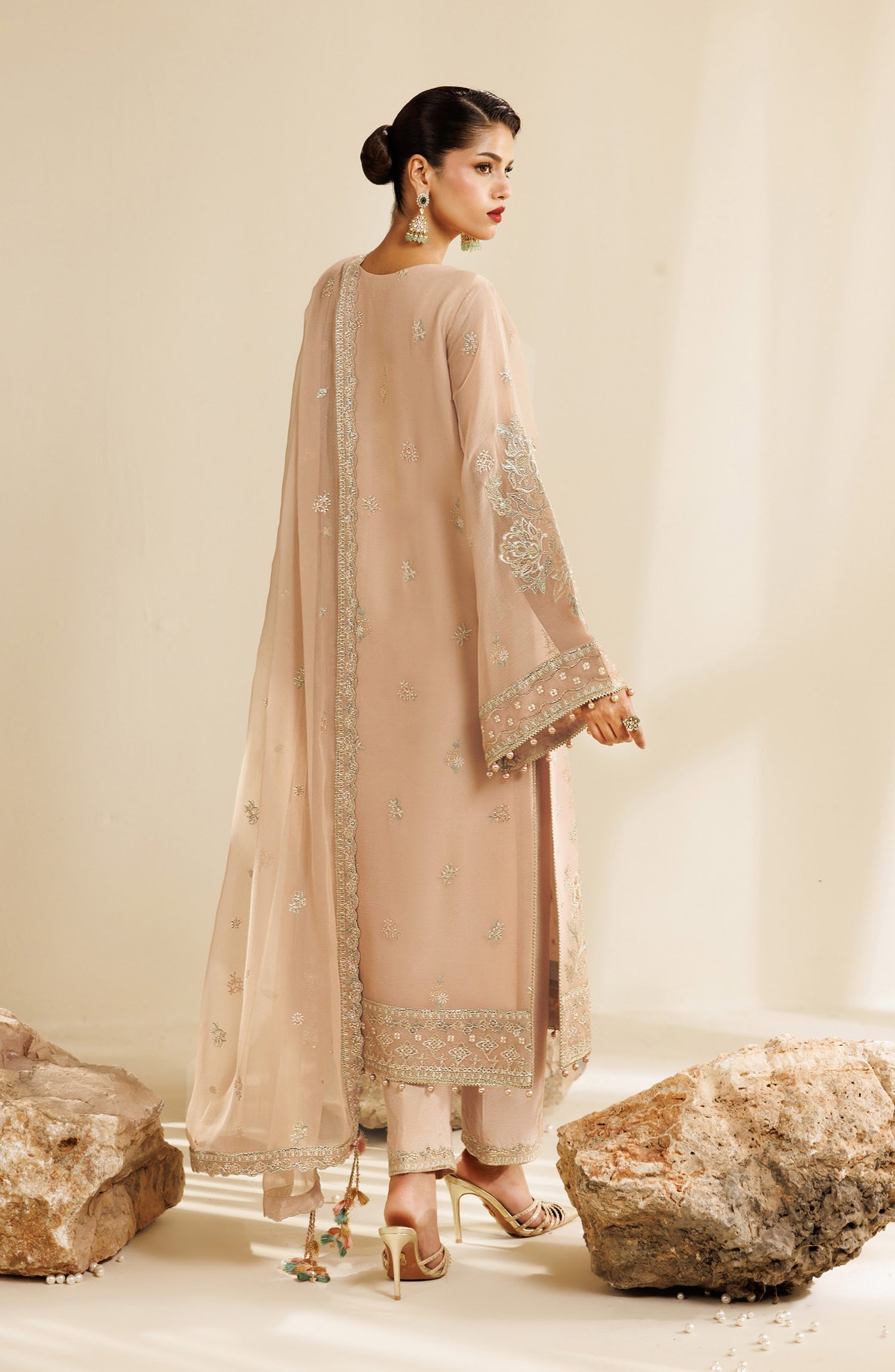 Sireine by Alizeh Embroidered Chiffon Unstitched 3 Piece Suit - 2288 - ALZ26RN - Peach - Formal Collection