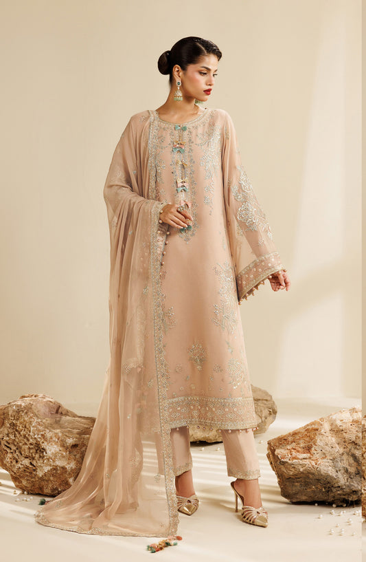 Sireine by Alizeh Embroidered Chiffon Unstitched 3 Piece Suit - 2288 - ALZ26RN - Peach - Formal Collection