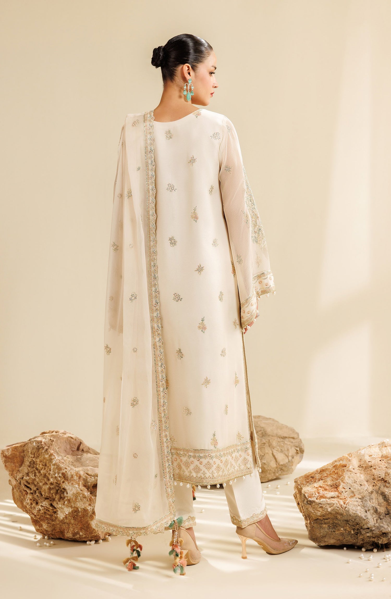 Sireine by Alizeh Embroidered Chiffon Unstitched 3 Piece Suit - 2289 - ALZ26RN - White - Formal Collection