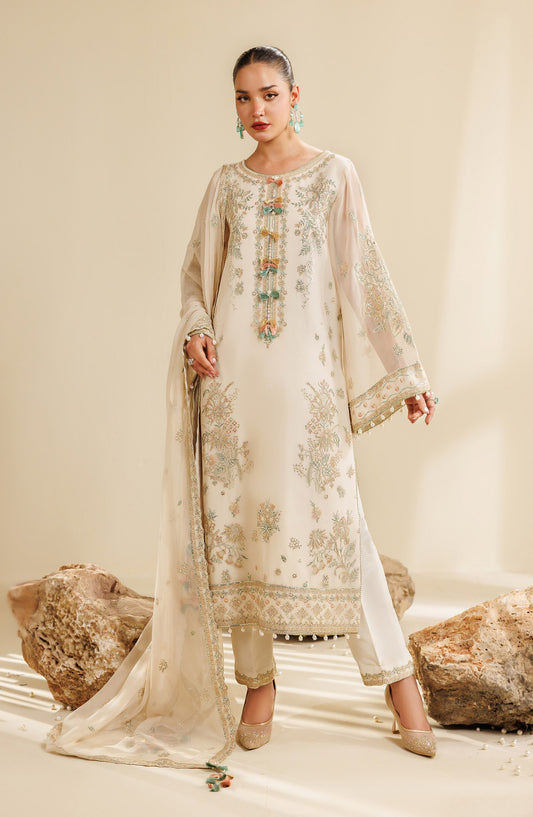Sireine by Alizeh Embroidered Chiffon Unstitched 3 Piece Suit - 2289 - ALZ26RN - White - Formal Collection