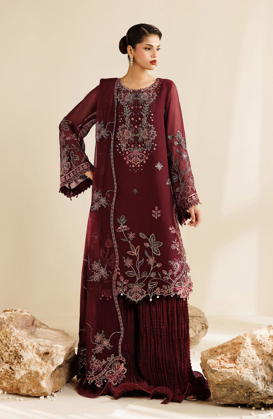 Sireine by Alizeh Embroidered Chiffon Unstitched 3 Piece Suit - 2290 - ALZ26RN - Maroon - Formal Collection