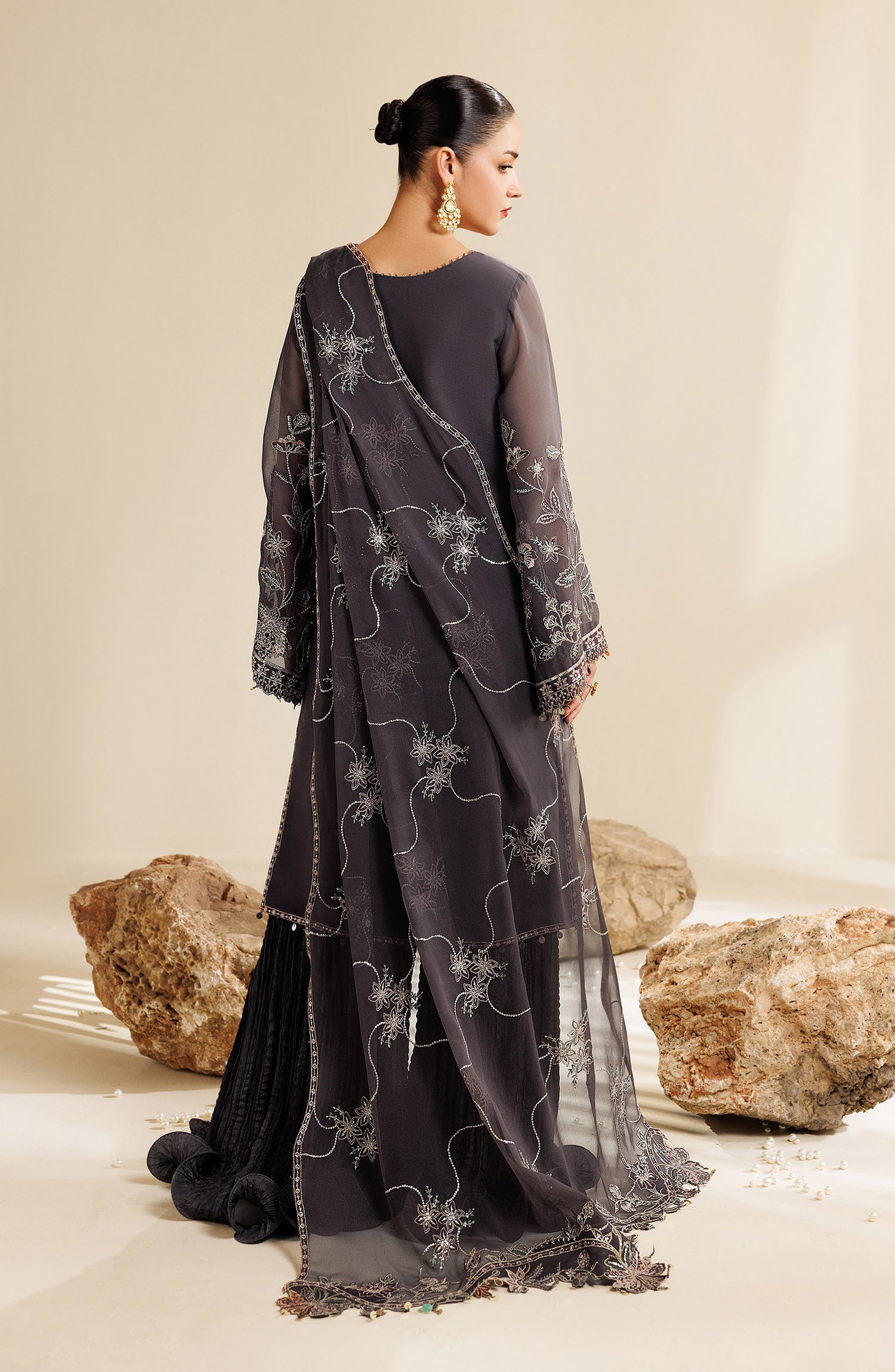 Sireine by Alizeh Embroidered Chiffon Unstitched 3 Piece Suit - 2291 - ALZ26RN - Grey - Formal Collection