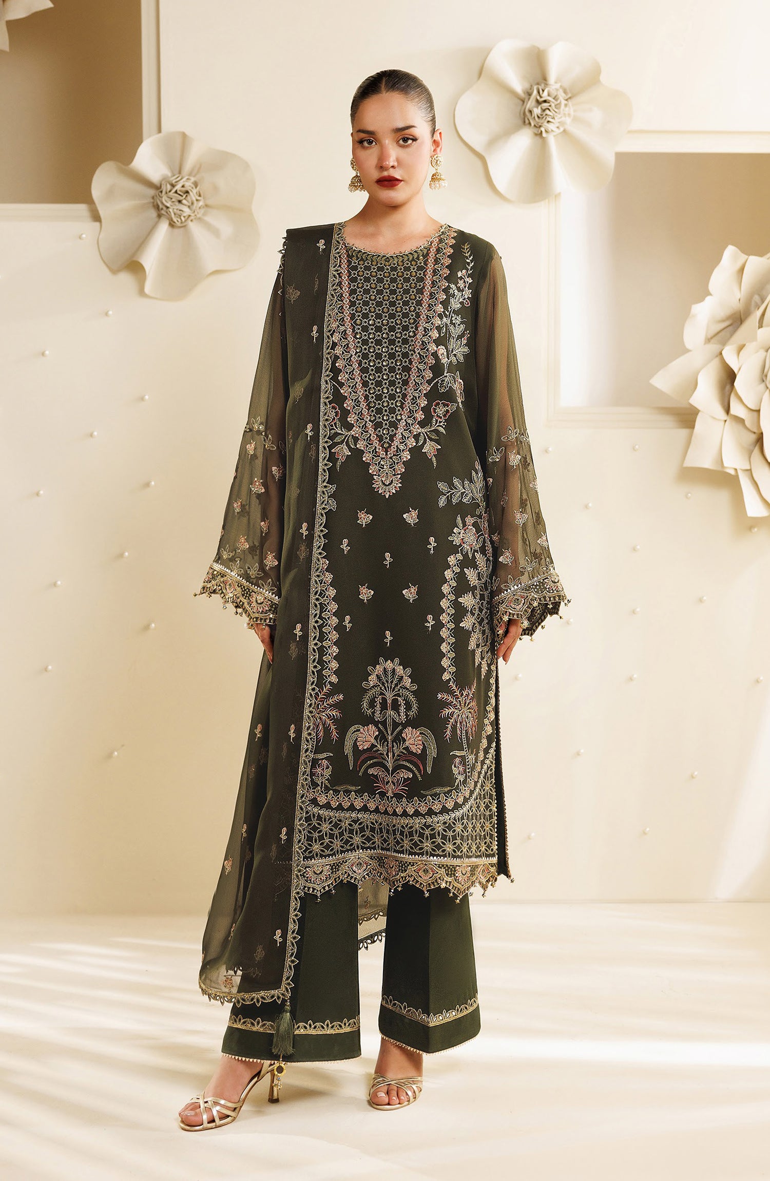 Sireine by Alizeh Embroidered Chiffon Unstitched 3 Piece Suit - 2295 - ALZ26RN - Green - Formal Collection