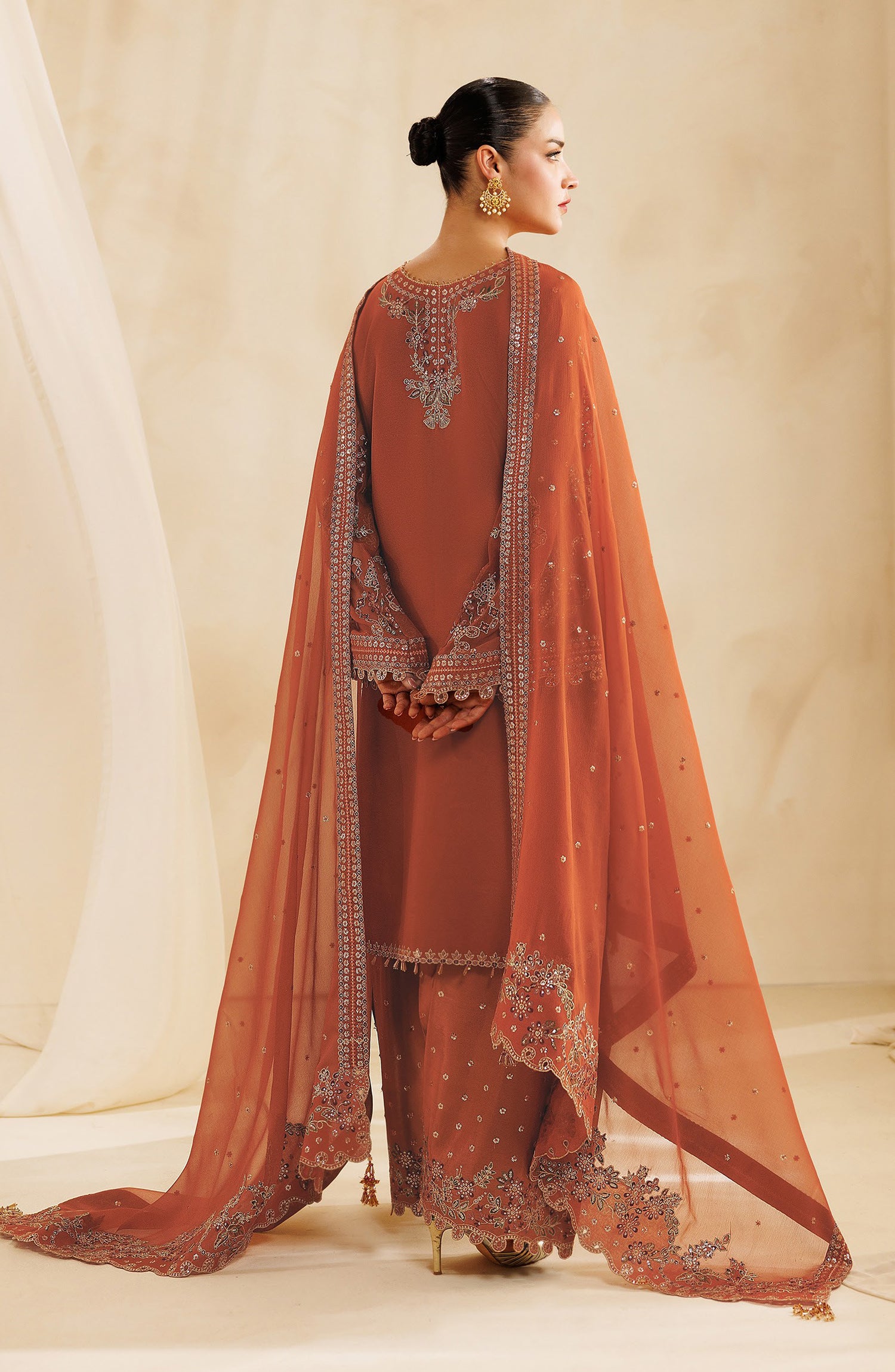 Sireine by Alizeh Embroidered Chiffon Unstitched 3 Piece Suit - 2298 - ALZ26RN - Rust - Formal Collection
