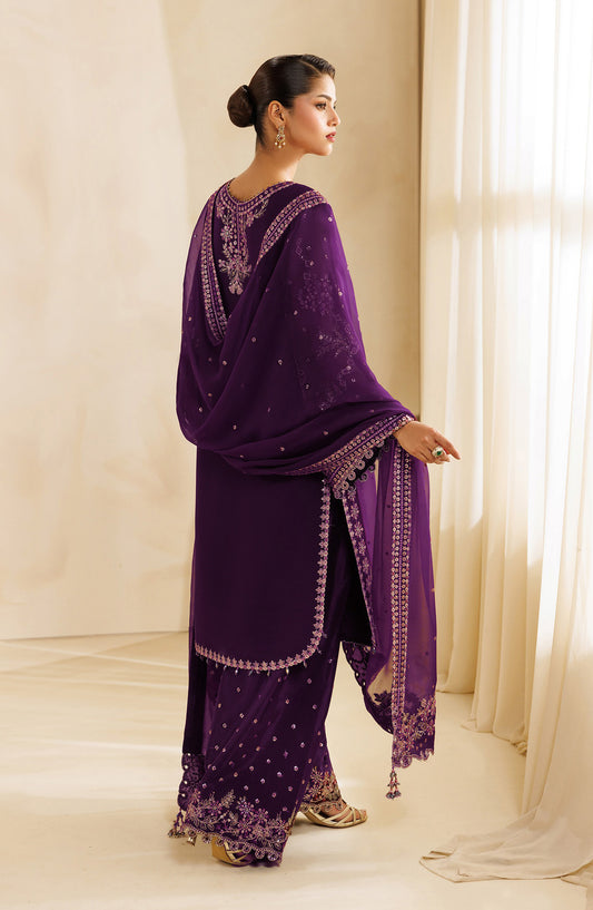 Sireine by Alizeh Embroidered Chiffon Unstitched 3 Piece Suit - 2299 - ALZ26RN - Purple - Formal Collection