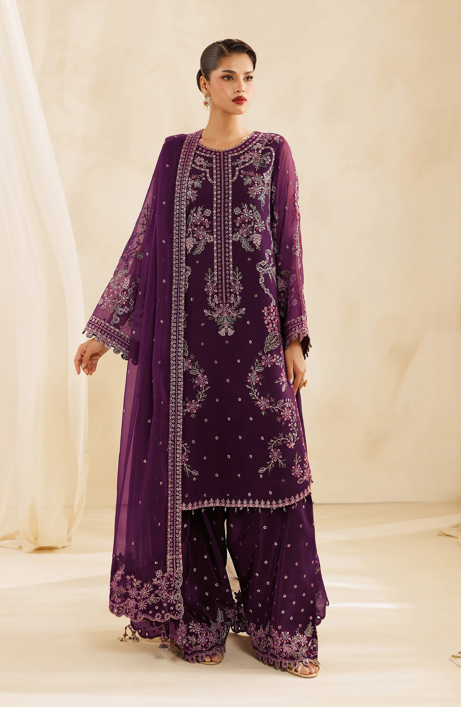 Sireine by Alizeh Embroidered Chiffon Unstitched 3 Piece Suit - 2299 - ALZ26RN - Purple - Formal Collection