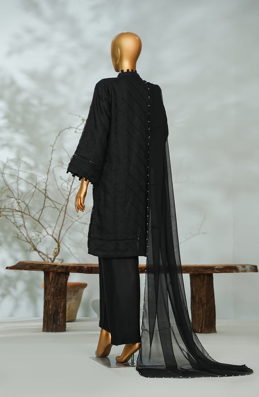 Sitara Boutique by Amna Khadija Printed Khadi Net Stitched 3 Piece Suit - AKSB-02 - AM26KSB - Black - Festive Collection