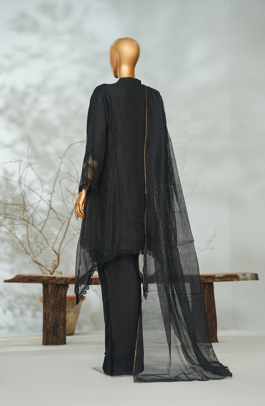 Sitara Boutique by Amna Khadija Printed Khadi Net Stitched 3 Piece Suit - AKSB-06 - AM26KSB - Black - Festive Collection