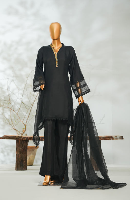 Sitara Boutique by Amna Khadija Printed Khadi Net Stitched 3 Piece Suit - AKSB-06 - AM26KSB - Black - Festive Collection