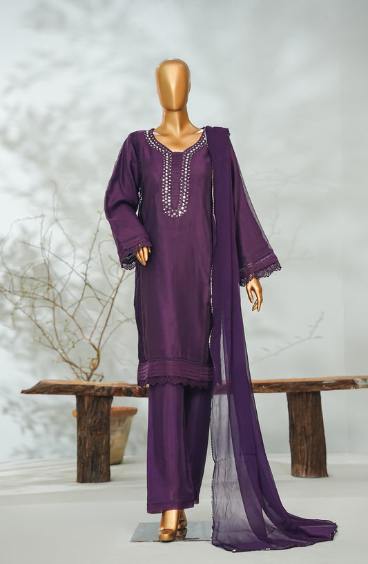 Sitara Boutique by Amna Khadija Printed Khadi Net Stitched 3 Piece Suit - AKSB-08 - AM26KSB - Purple - Festive Collection