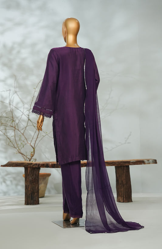 Sitara Boutique by Amna Khadija Printed Khadi Net Stitched 3 Piece Suit - AKSB-08 - AM26KSB - Purple - Festive Collection