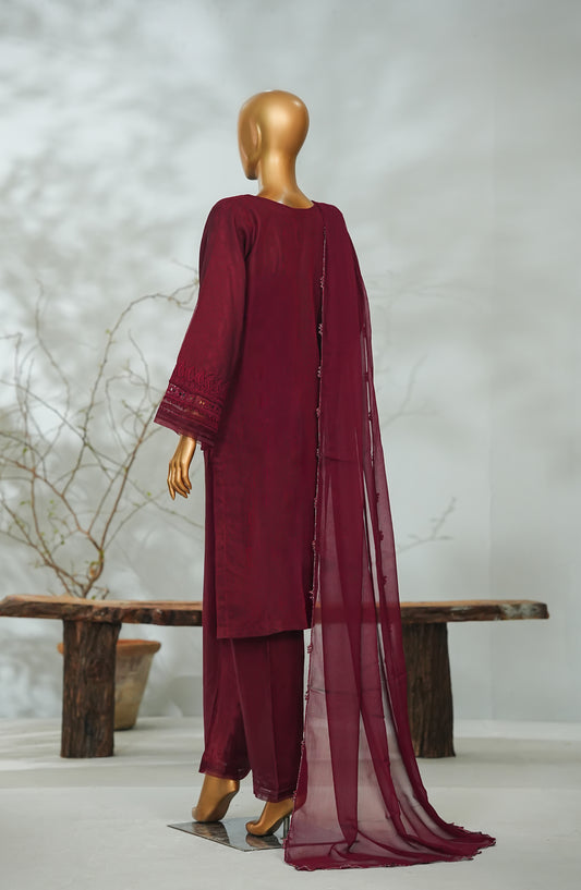 Sitara Boutique by Amna Khadija Printed Khadi Net Stitched 3 Piece Suit - AKSB-10 - AM26KSB - Red - Festive Collection