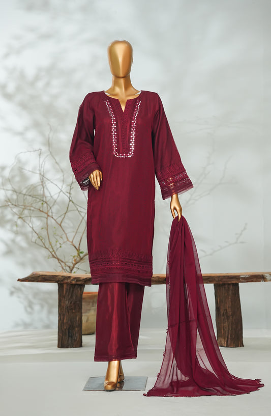 Sitara Boutique by Amna Khadija Printed Khadi Net Stitched 3 Piece Suit - AKSB-10 - AM26KSB - Red - Festive Collection