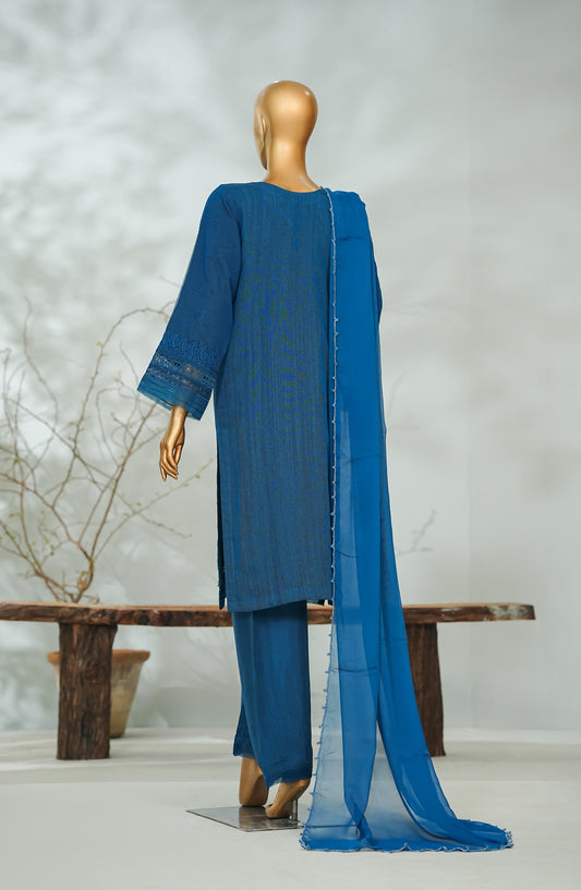 Sitara Boutique by Amna Khadija Printed Khadi Net Stitched 3 Piece Suit - AKSB-11 - AM26KSB - Blue - Festive Collection