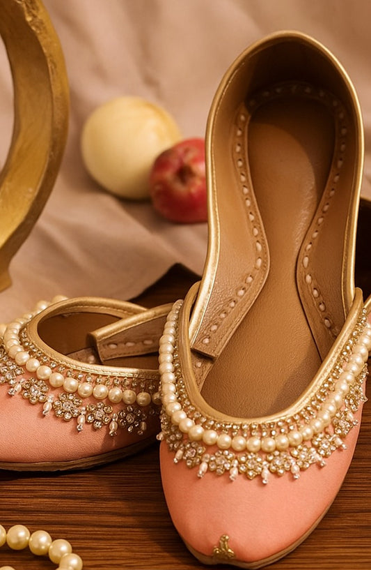 SnF Formal SNF26FK Light Pink Khussa With White Pearls-2144