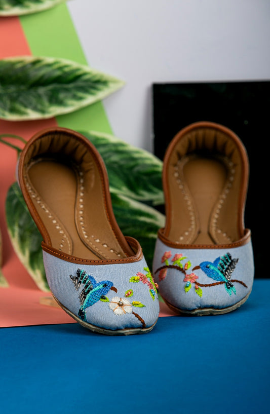 SnF Formal SNF26FK Denim Floral Bird Embroidery Khussa 2176