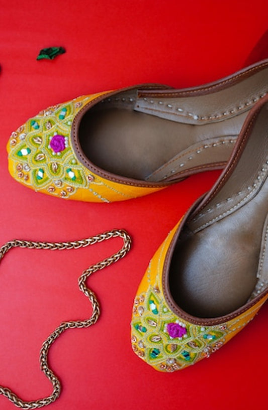 SnF Formal SNF26FK Yellow jutti With Multi embroidery 2543