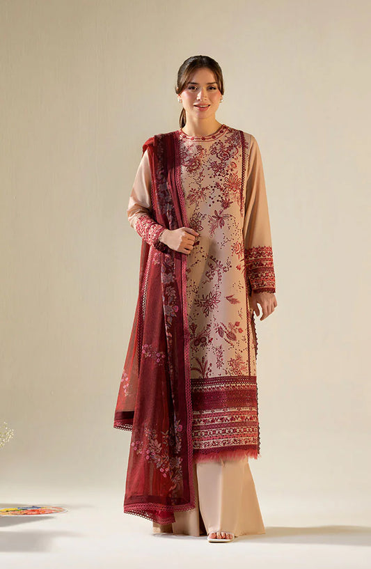 Sobia Nazir Vital Embroidered Lawn Unstitched 3 Piece Suit - 9A - SBN26VT - Beige - Summer Collection