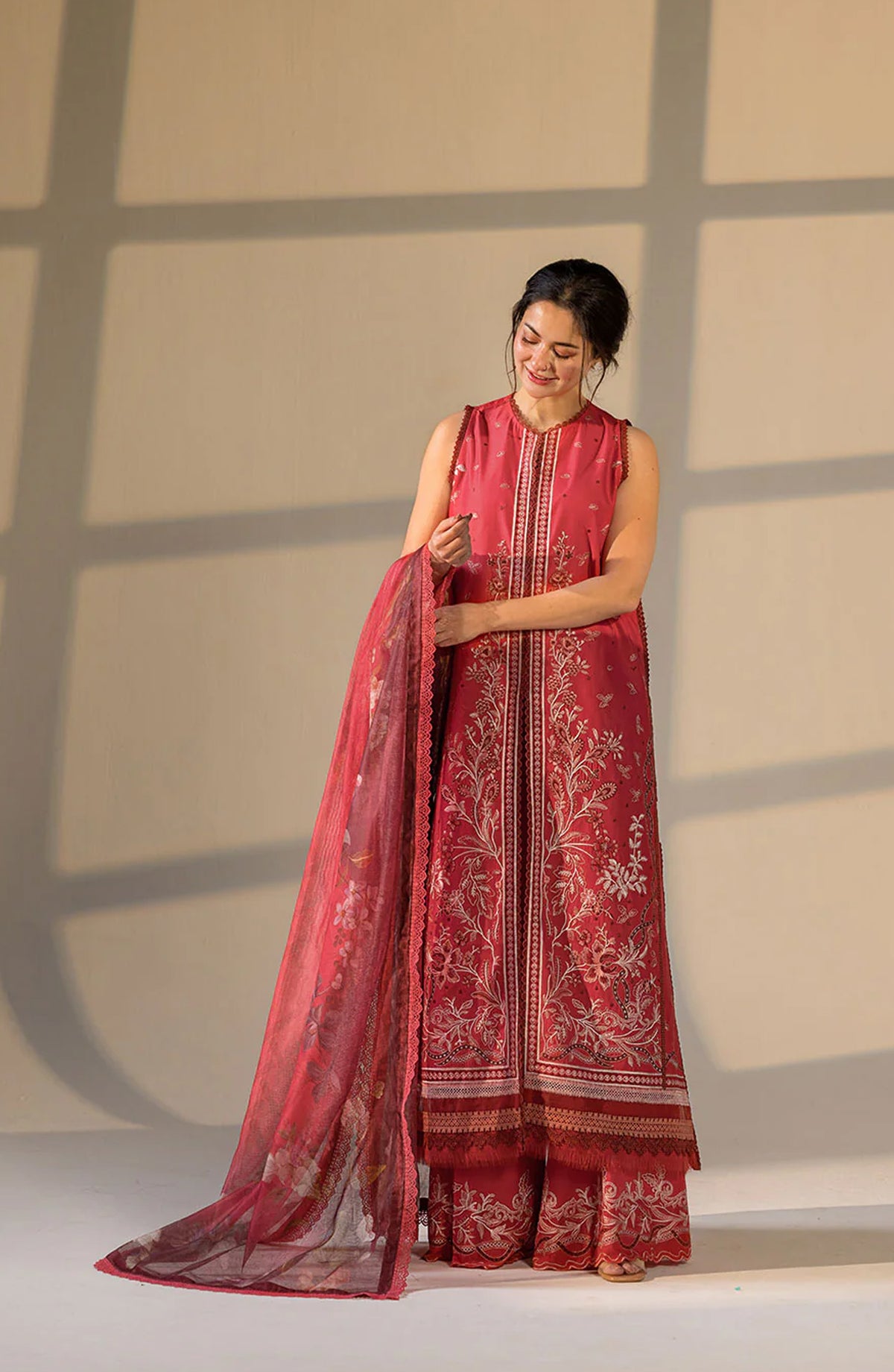 Sobia Nazir Vital Embroidered Lawn Unstitched 3 Piece Suit - 12A - SBN26VT - Red - Summer Collection