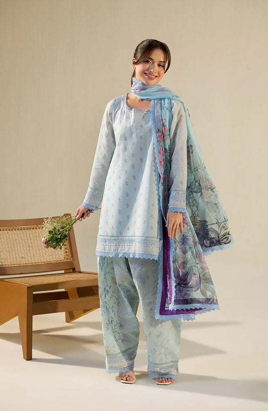 Sobia Nazir Vital Embroidered Lawn Unstitched 3 Piece Suit - 10B - SBN26VT - Blue - Summer Collection