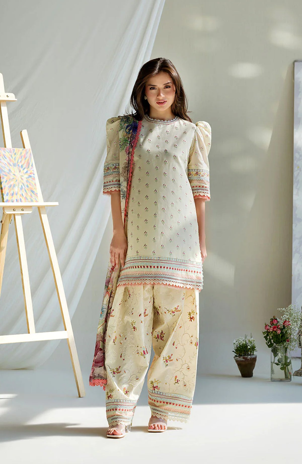 Sobia Nazir Vital Embroidered Lawn Unstitched 3 Piece Suit - 10A - SBN26VT - Fawn - Summer Collection