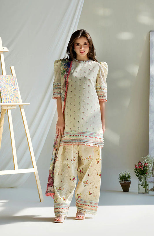 Sobia Nazir Vital Embroidered Lawn Unstitched 3 Piece Suit - 10A - SBN26VT - Fawn - Summer Collection