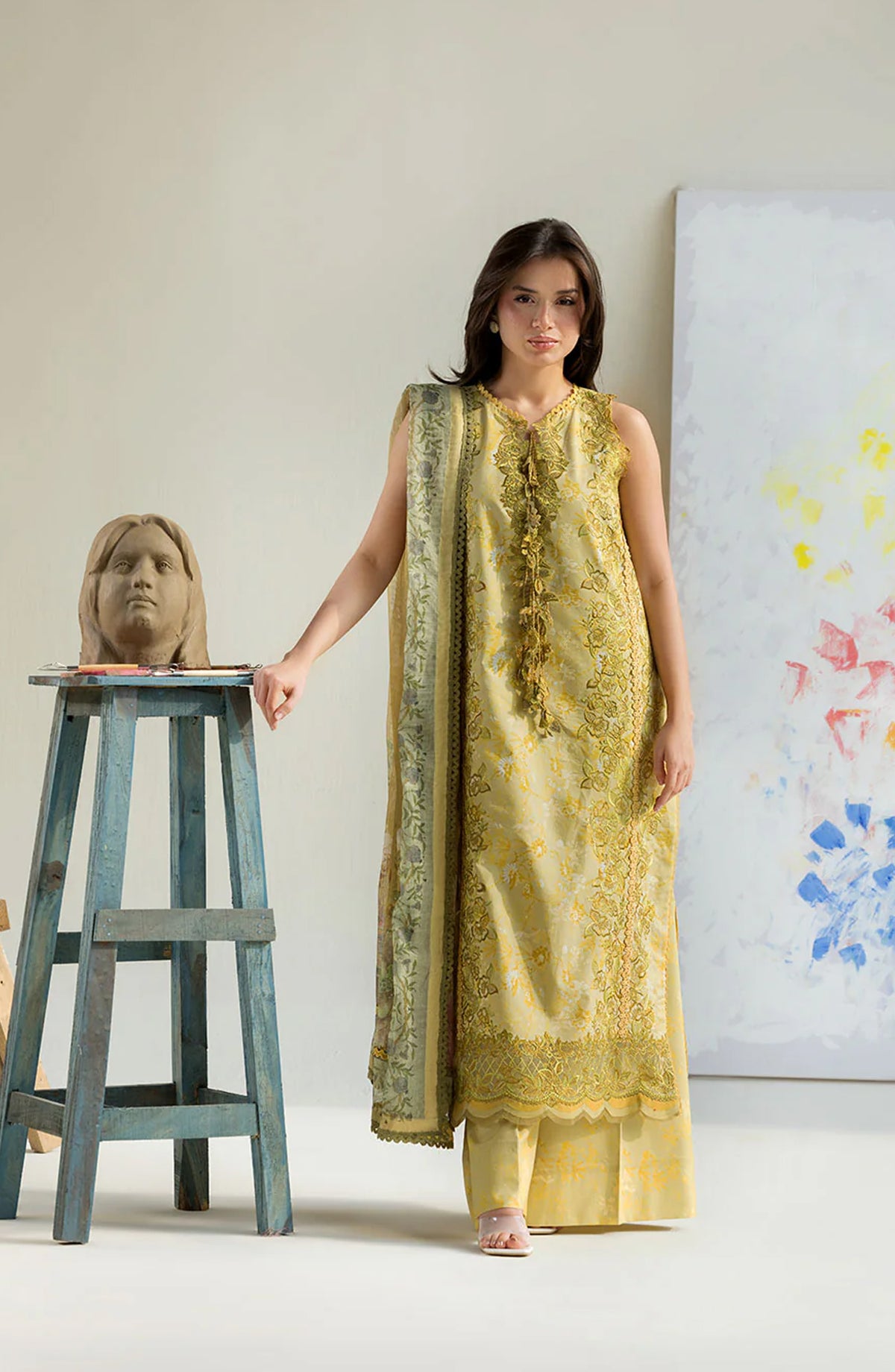 Sobia Nazir Vital Embroidered Lawn Unstitched 3 Piece Suit - 4A - SBN26VT - Mustard - Summer Collection