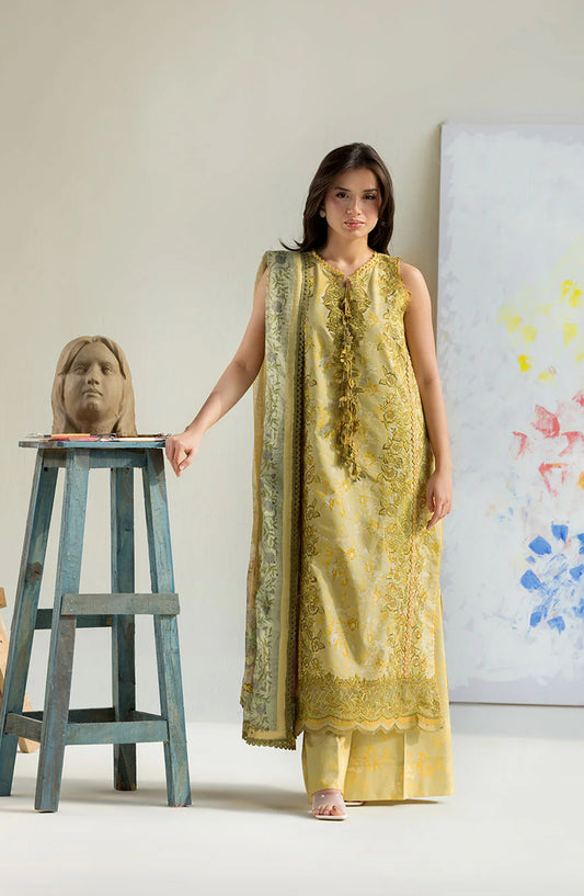 Sobia Nazir Vital Embroidered Lawn Unstitched 3 Piece Suit - 4A - SBN26VT - Mustard - Summer Collection