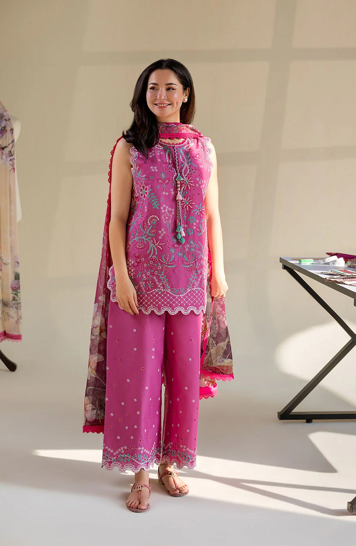 Sobia Nazir Vital Embroidered Lawn Unstitched 3 Piece Suit - 7B - SBN26VT - Pink - Summer Collection