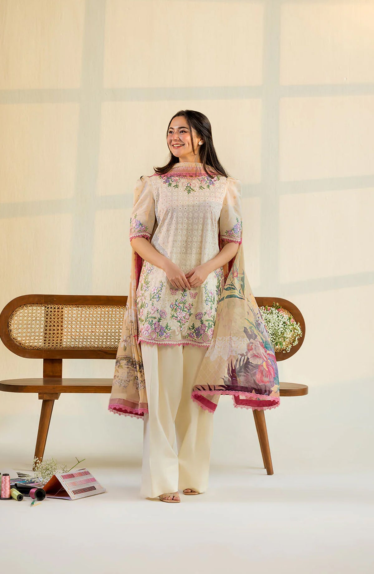 Sobia Nazir Vital Embroidered Lawn Unstitched 3 Piece Suit - 11B - SBN26VT - Fawn - Summer Collection