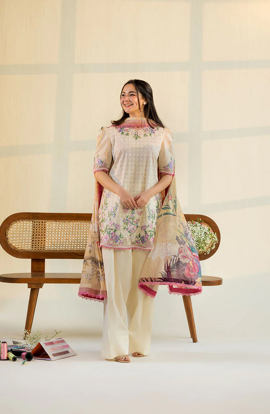 Sobia Nazir Vital Embroidered Lawn Unstitched 3 Piece Suit - 11B - SBN26VT - Fawn - Summer Collection