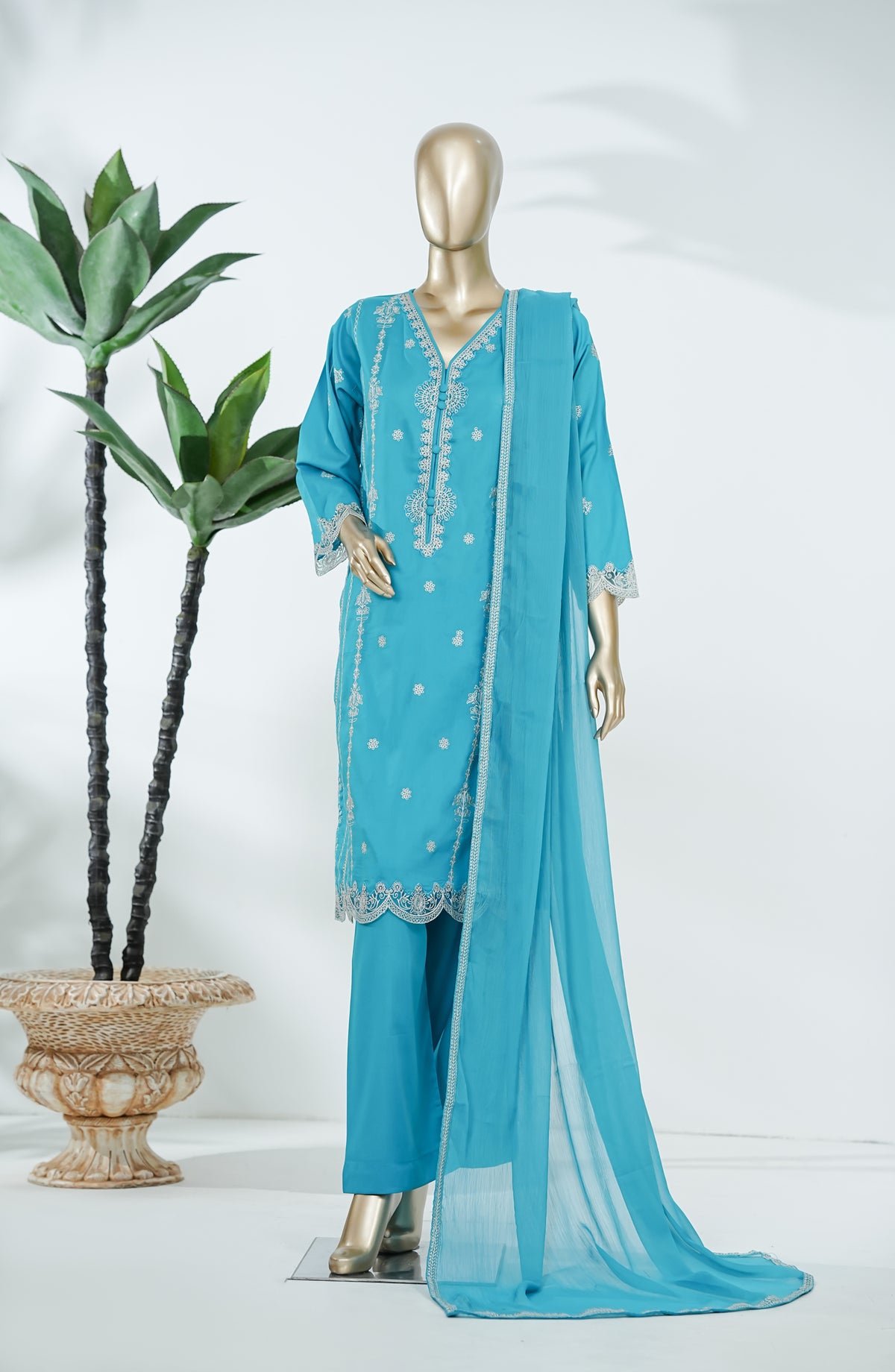 Soblue Love by Amna Khadija Embroidered Lawn Stitched 3 Piece Suit - AKSL-04 - AM26SOB - Blue - Eid Festive Collection