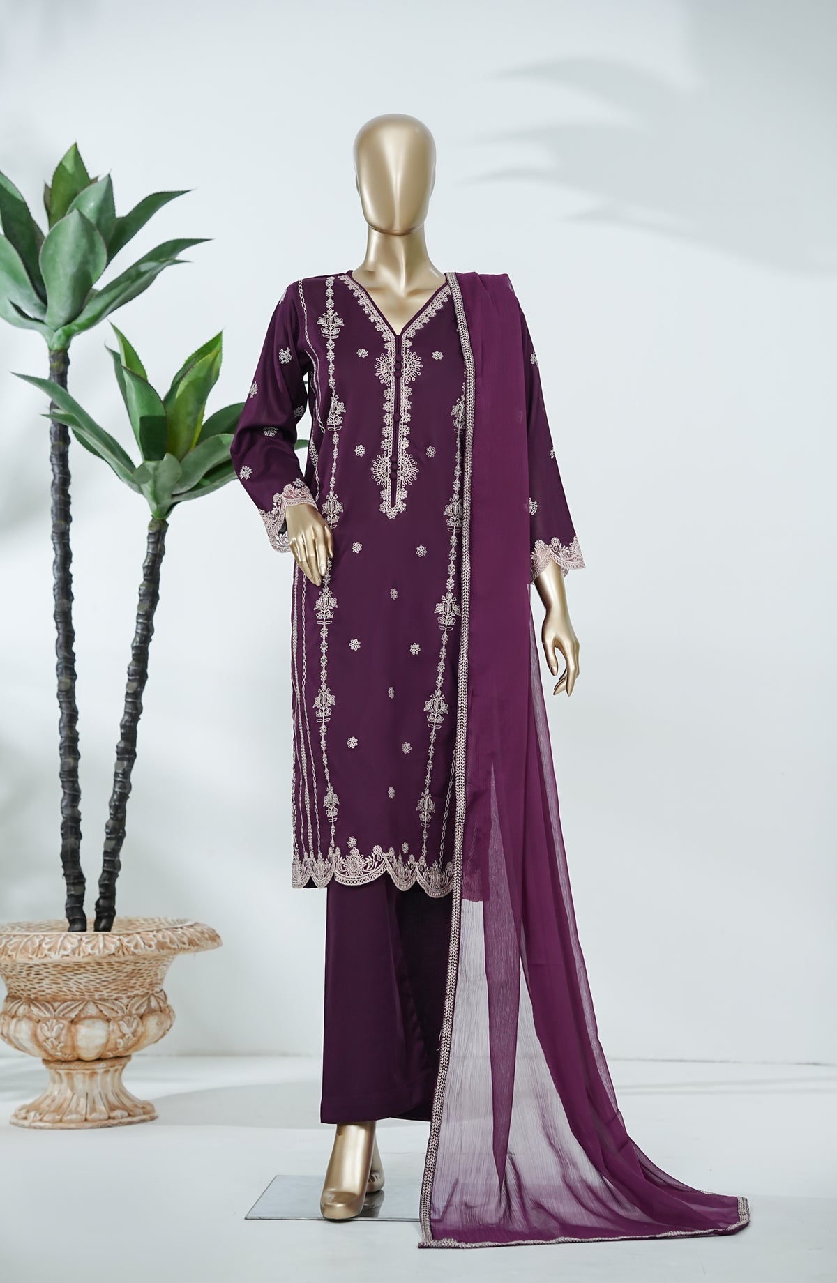Soblue Love by Amna Khadija Embroidered Lawn Stitched 3 Piece Suit - AKSL-03 - AM26SOB - Purple - Eid Festive Collection
