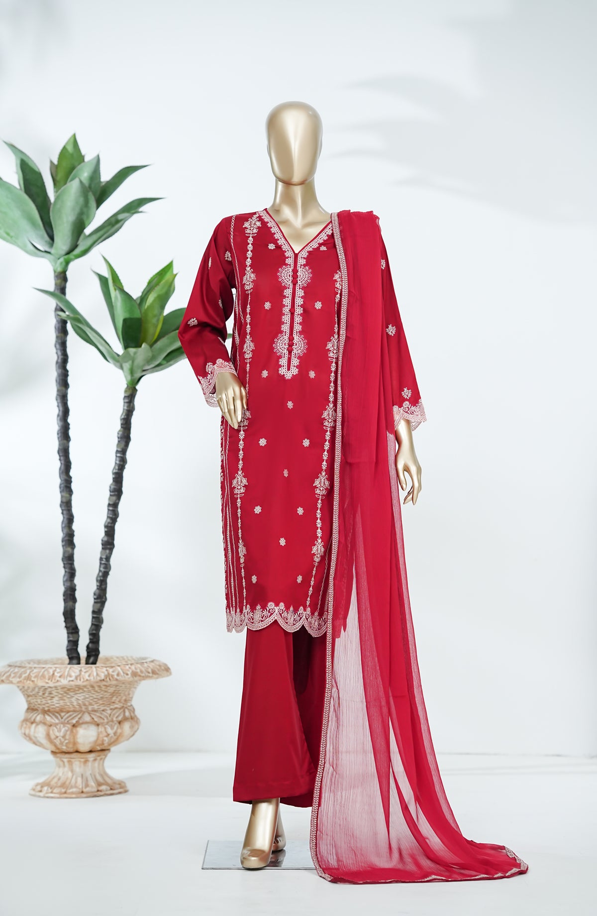 Soblue Love by Amna Khadija Embroidered Lawn Stitched 3 Piece Suit - AKSL-01 - AM26SOB - Red - Eid Festive Collection