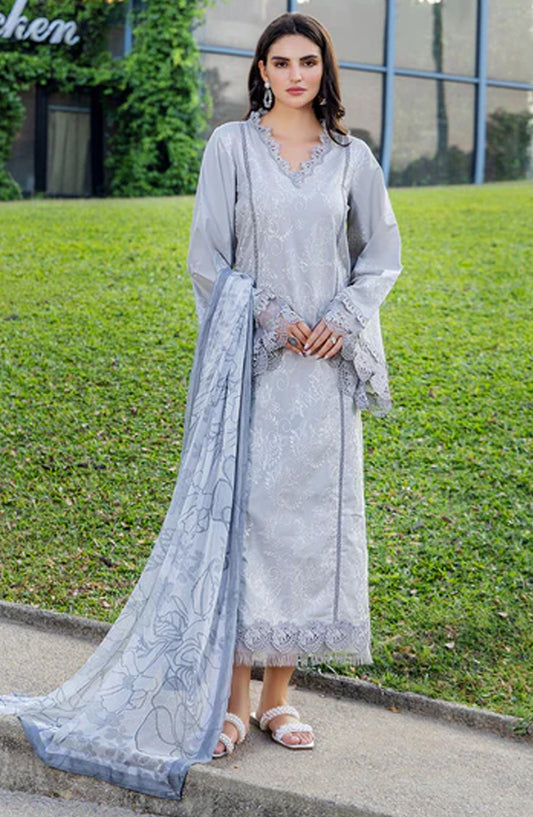 Sole by Sanam Saeed Embroidered Lawn Unstitched 3 Piece Suit - 09 POISE - SS26MCE - Blue - Summer Collection