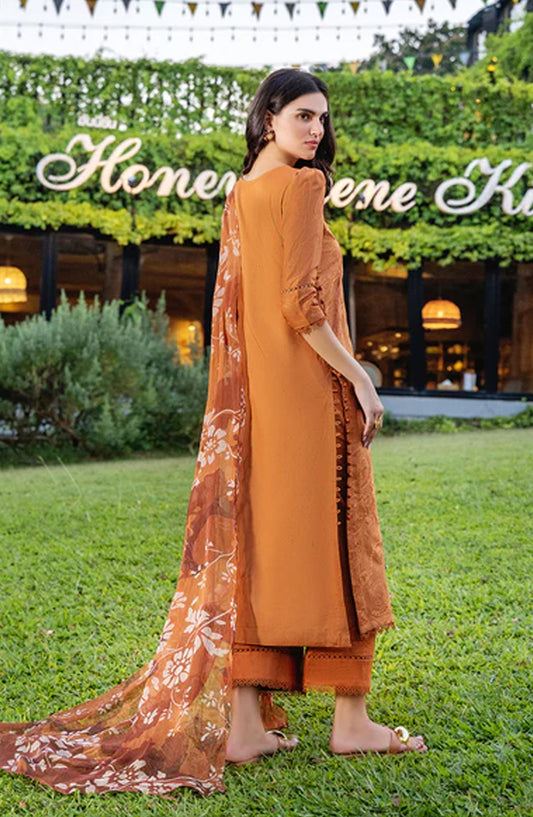 Sole by Sanam Saeed Embroidered Lawn Unstitched 3 Piece Suit - 05 DUSK - SS26MCE - Rust - Summer Collection