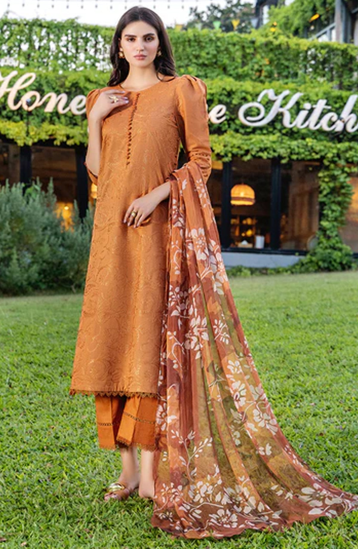 Sole by Sanam Saeed Embroidered Lawn Unstitched 3 Piece Suit - 05 DUSK - SS26MCE - Rust - Summer Collection