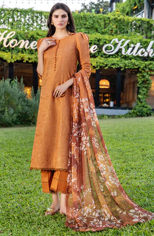 Sole by Sanam Saeed Embroidered Lawn Unstitched 3 Piece Suit - 05 DUSK - SS26MCE - Rust - Summer Collection