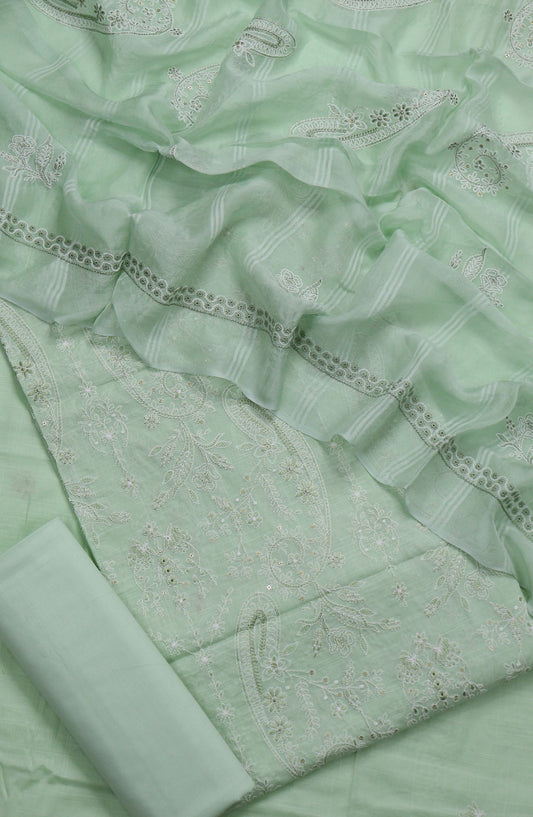 S Chandi by Amna Khadija Fine Embroidered Lawn Unstitched 3 Piece Suit - Design-01 - AM25SND - Green - Summer Collection