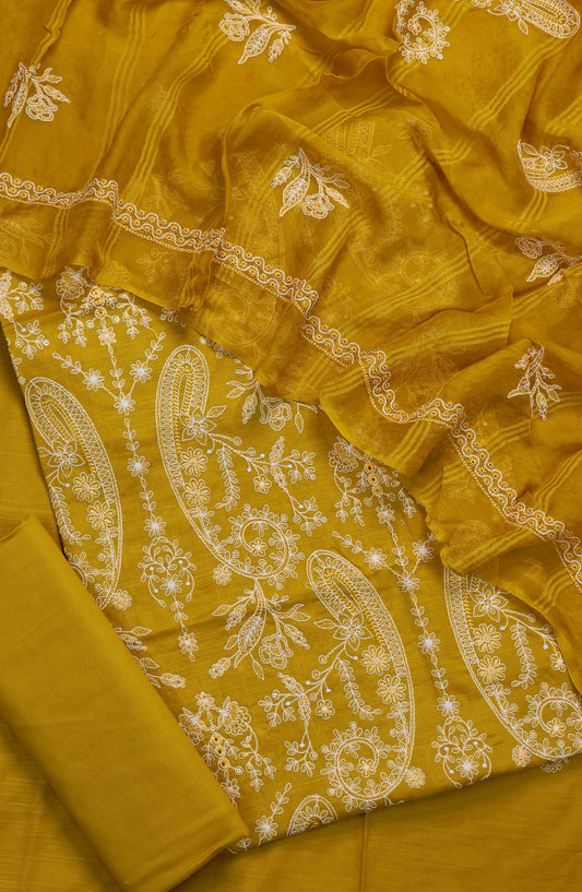 S Chandi by Amna Khadija Fine Embroidered Lawn Unstitched 3 Piece Suit - Design-03 - AM25SND - Mustard - Summer Collection